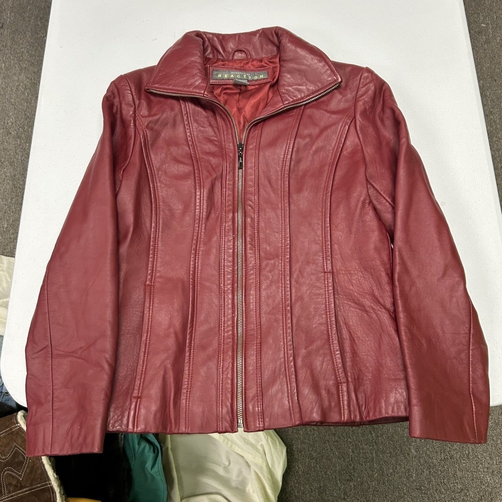 Kenneth Cole Reaction Leather Jacket Women M Red Zip Up Moto Coat